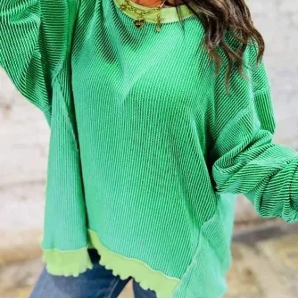 Vibrant Two Tone Green Oversized Knit Top Size XL